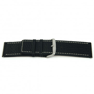 Correa de reloj de cuero genuino para relojes en negro con costuras blancas 22mm EX-H79